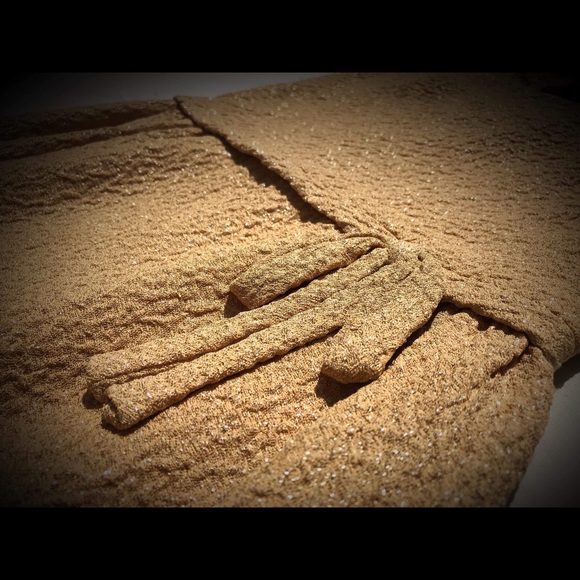 1950s Gold Shimmer Cowl Neck Cocktail Dress Sz M - Picture 5 of 8